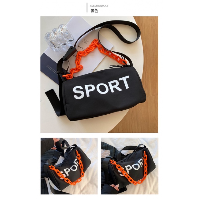 Túi Xách Thể Thao Đeo Vai Chất Liệu Nylon Phối Dây Xích Thời Trang Dành Cho Nữ