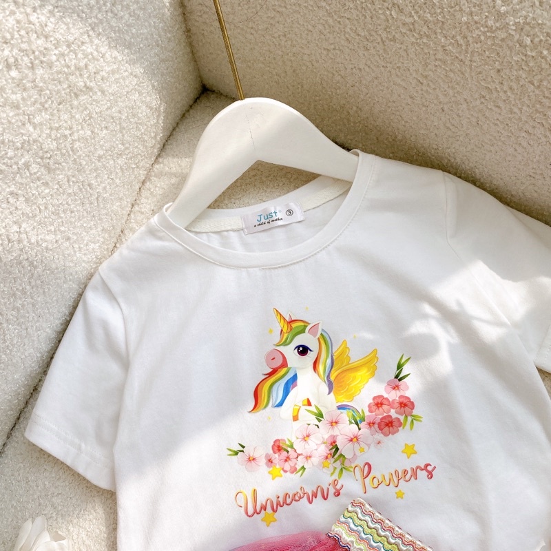 Set bộ bé gái ,Áo cotton 4c in hình Pony,Chân váy lưới sao cầu vồng xinh xắn