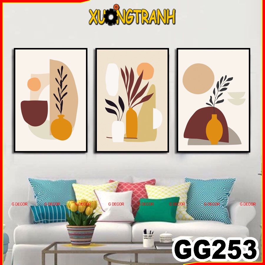 Tranh treo tường canvas 3 bức phong cách Bắc Âu 253, tranh trừu tượng trang trí phòng khách, phòng ngủ, phòng ăn, spa.