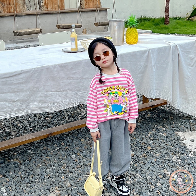 Áo Thun Tay Dài Họa Tiết Kẻ Sọc In Chữ Thời Trang Mùa Thu Cho Bé Gái