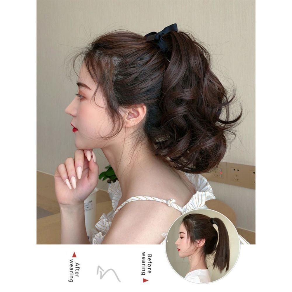 MXGOODS Tóc Giả Xoăn Đuôi Ngựa Màu Nâu Đen Dễ Thương