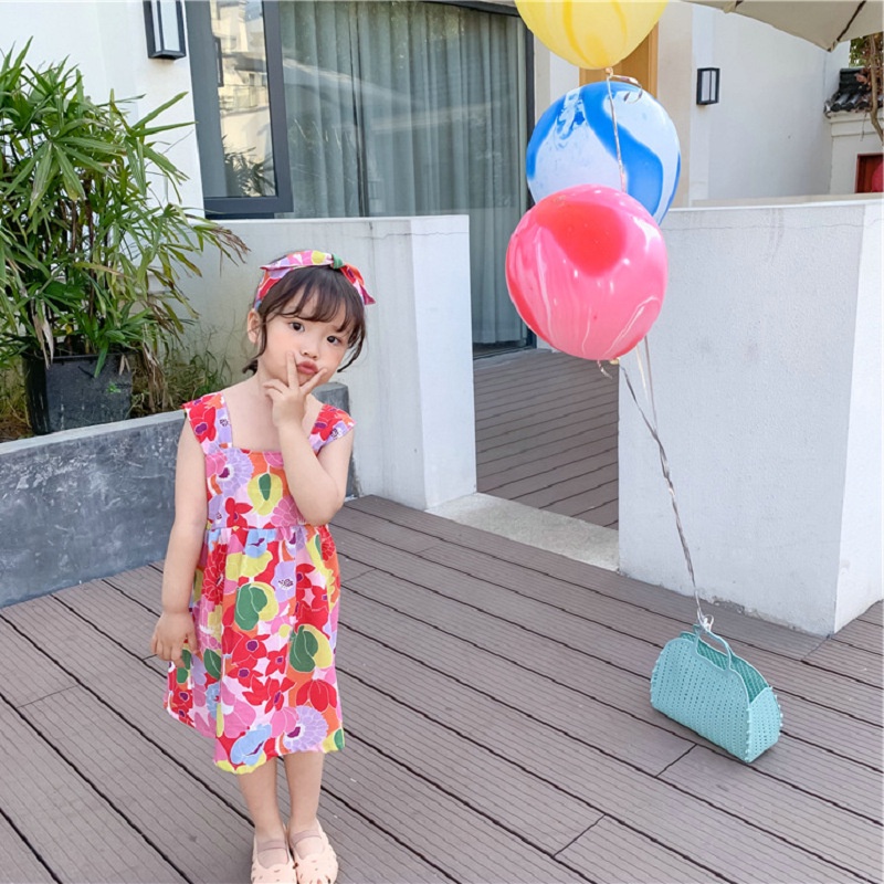 Đầm đi biển IQ ANGEL phong cách Hawaii thời trang mùa hè cho bé gái 3-8 tuổi