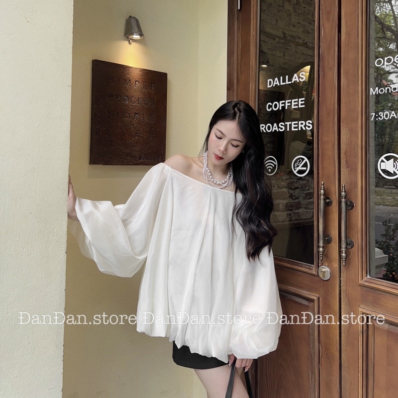 Áo tơ trễ vai dáng bồng tiểu thư công chúa