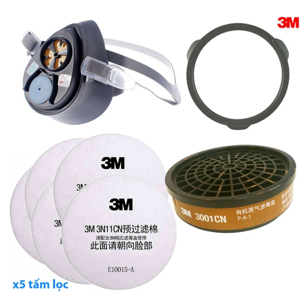 Bộ mặt nạ phòng độc 3M 3200 kèm phin lọc than hoạt tính có kính  9 chi tiết chống bụi hoá chất phòng độc phun sơn