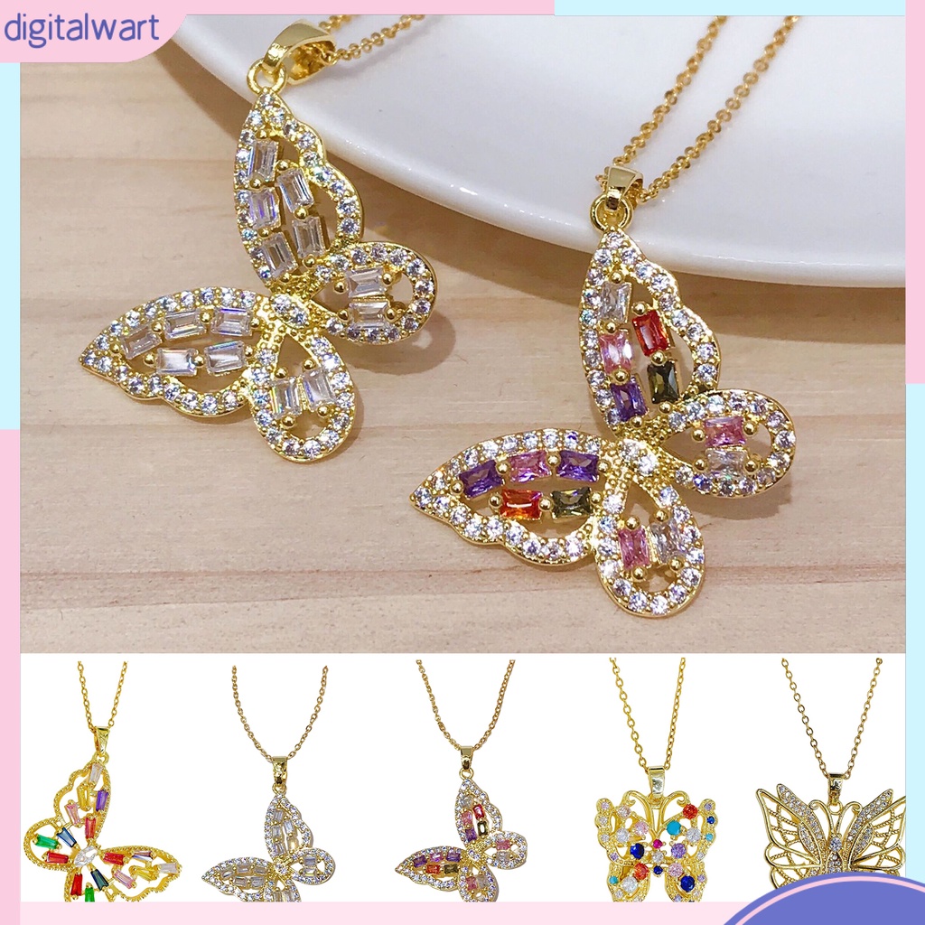 Vòng cổ Mạ Điện Mặt Hình Bướm Đính Đá Zircon Sang Trọng Thời Trang Cho Nữ