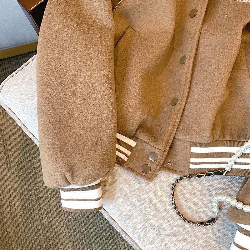 Áo Khoác Bóng Chày Dày Dặn Thêu Họa Tiết Phong Cách Retro Mỹ Cho Nữ