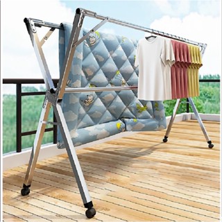 Sào phơi đồ inox chữ X thế hệ mới, giàn phơi quần áo thông minh gấp gọn đa năng, TẶNG KÈM bánh xe, bộ kẹp treo tiện lợi
