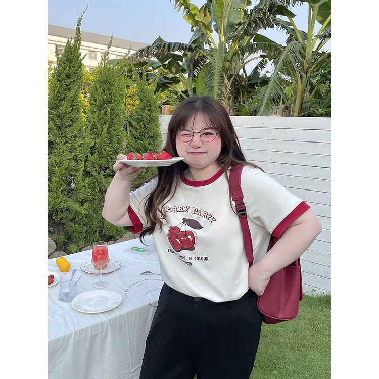 Áo Thun Tay Ngắn Dáng Rộng Cỡ Lớn 300KG 300KG Che Bụng In Họa Tiết Dễ Thương Thời Trang Mùa Hè Cho Nữ