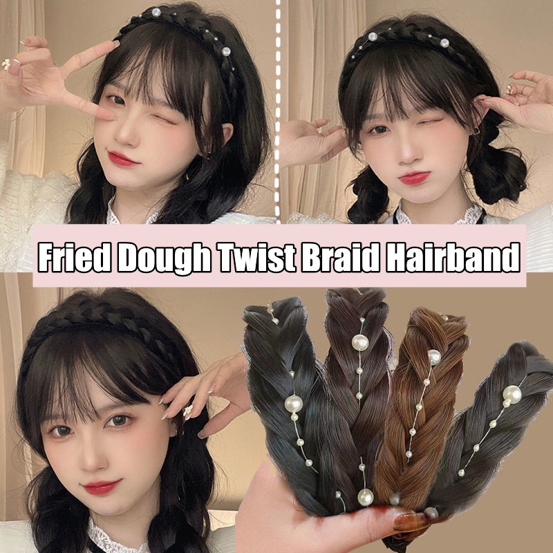 Băng Đô Dạng Tóc Giả Thắt Bím Đính Ngọc Trai Chống Trượt Thời Trang Cho Nữ
