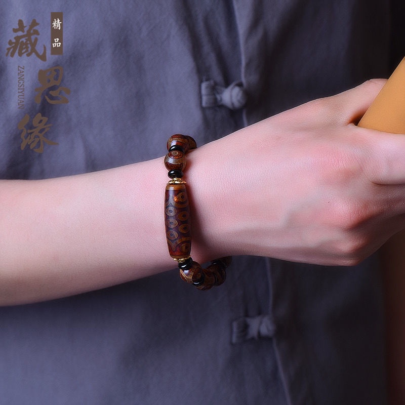 Vòng Tay Chuỗi Hạt Đá Mã Não Màu Đen Tự Nhiên Phong Cách Phật Giáo Tây Tạng 2.11