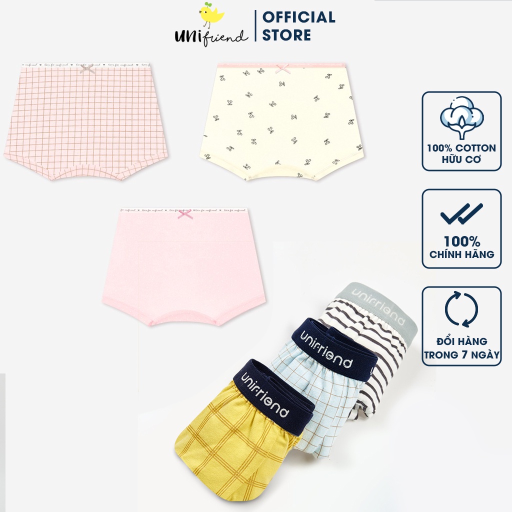 Set 3 quần chip đùi cotton spandex cho bé gái và bé trai Unifriend Hàn Quốc, Size 11-35kg