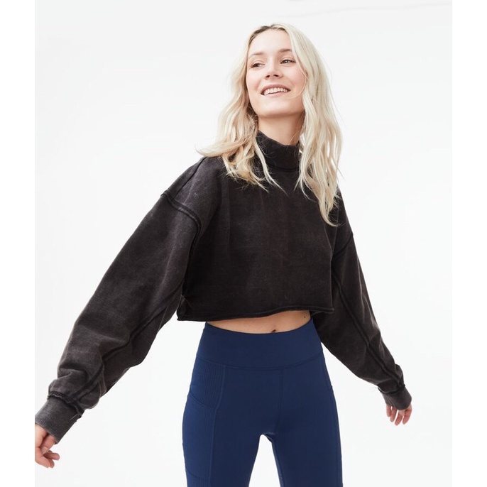 Áo croptop cổ cao nỉ da cá dư đẹp