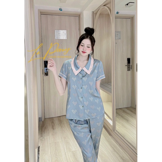 bộ lụa ngắn tay Nhà LAPEONY - EGA áo ngắn tay quần dài bộ mặc nhà đẹp bộ pijama cao cấp