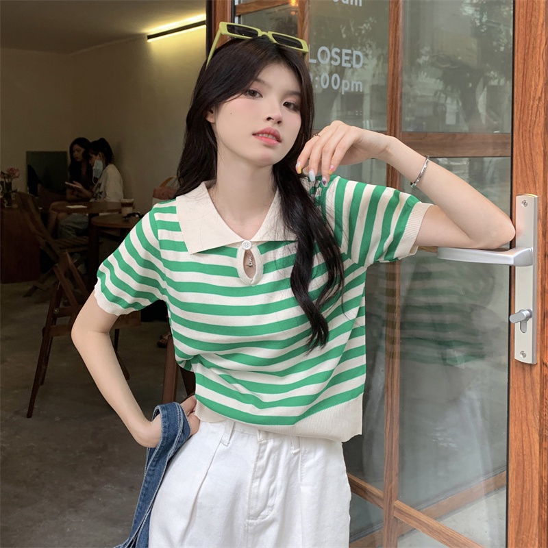 IELGYÁo Thun polo Mỏng Tay Ngắn Dáng Rộng Thời Trang Cho Nữ