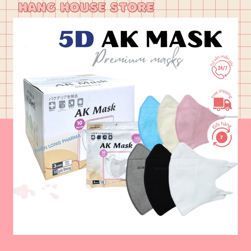 [ Thùng 100 Cái] Khẩu trang 5D AK Mask 3 lớp kháng khuẩn kiểu dáng thời trang hàng chính hãng