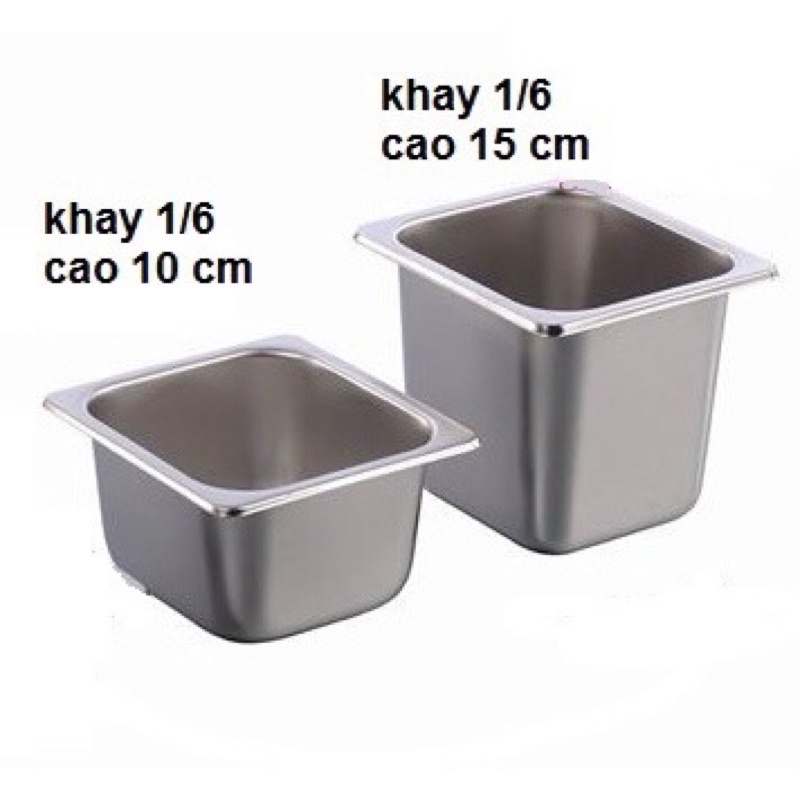 Khay inox 1/6 1lít-1,5l-2,2lít có nắp đựng toping,gia vị,nguyên liệu