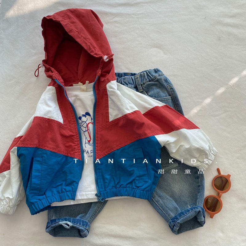 Hàng Mới Về Áo Khoác Mỏng Có Mũ Trùm Phối Màu Cài Khóa Dễ Phối Đồ Thời Trang Xuân Thu Phong Cách Hàn Quốc Cho Bé Trai / Gái