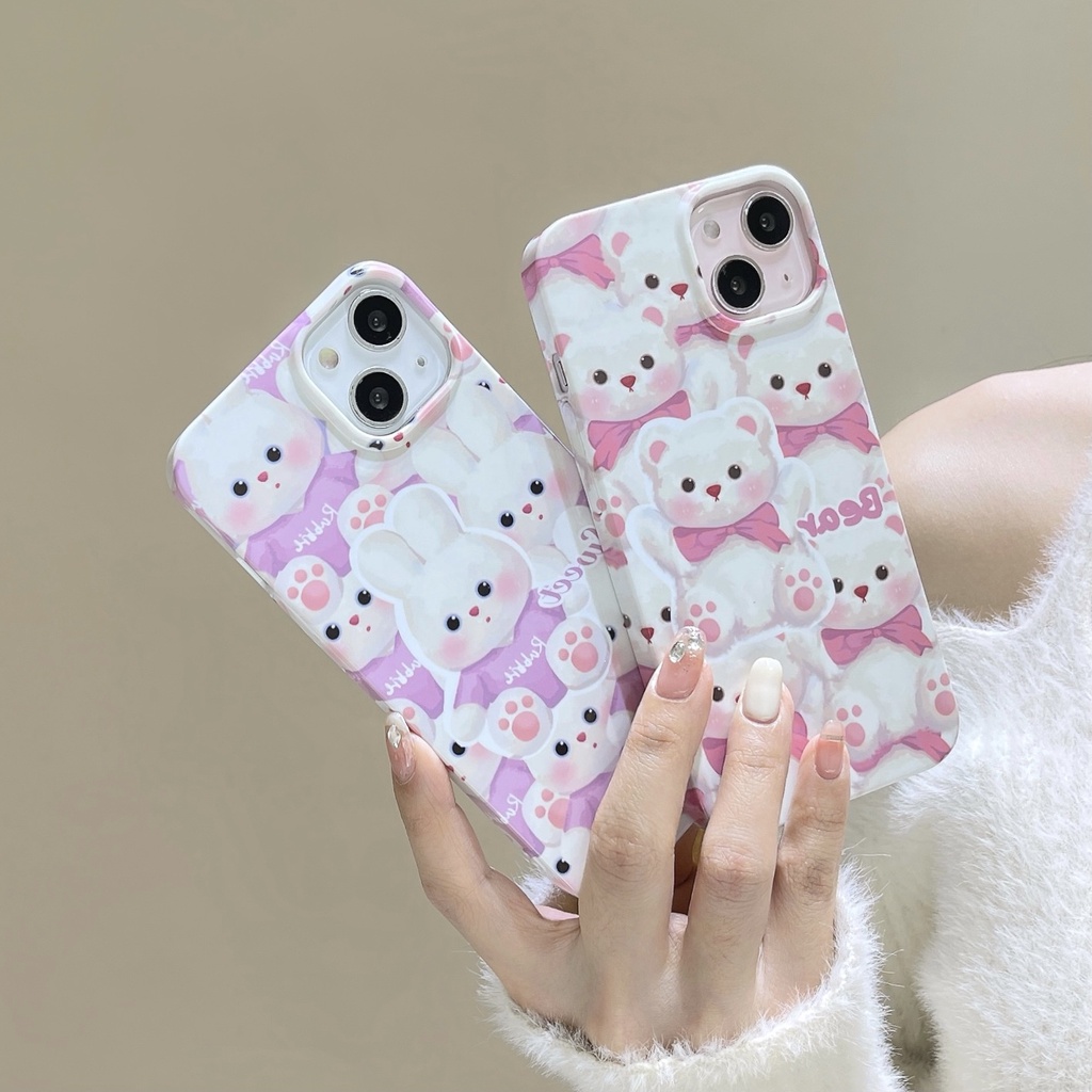 Ốp Điện Thoại PC Cứng Viền TPU Dẻo Họa Tiết Hoạt Hình Chú Thỏ / Gấu Dễ Thương Chống Rơi / Sốc Cho iPhone 14 13 12 11 Pro Max