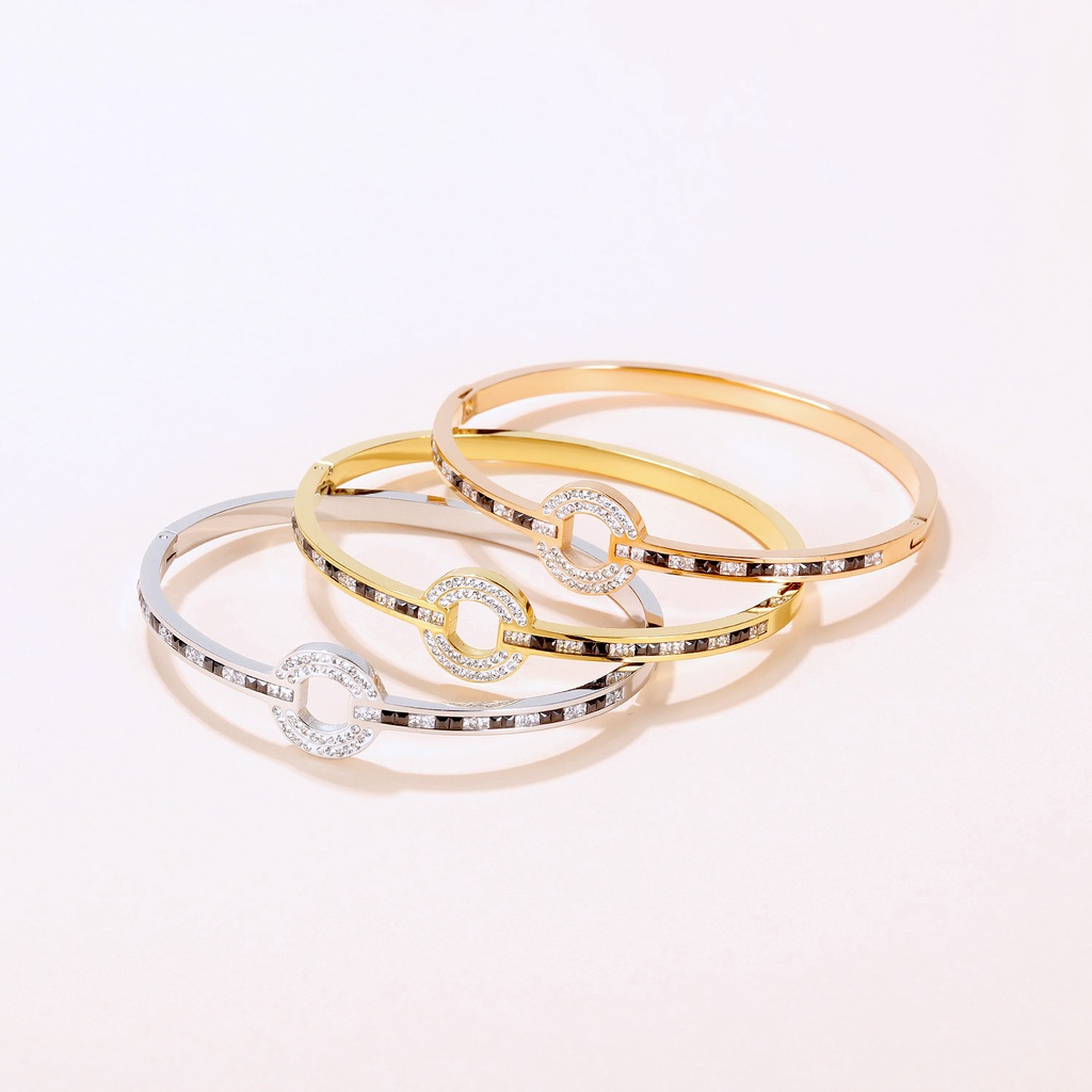 Vòng Đeo Tay Bằng Thép Titan Không Gỉ Dát Đá Zircon Trắng Đen Thời Trang Xu Hướng Net Red Same Style