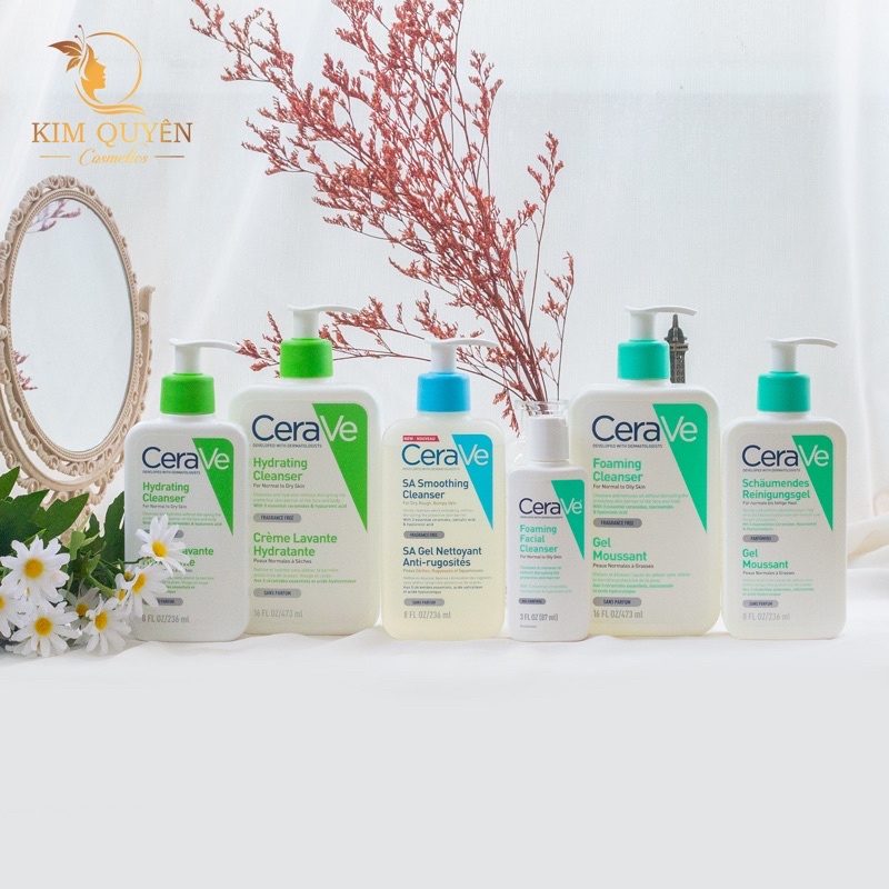 Sữa Rửa Mặt CeraVe Cho Da Dầu Mụn, Khô, Nhạy Cảm SA Smoothing, Hydrating, Foaming Cleanser