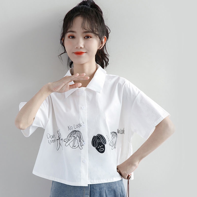 Áo Sơ Mi Ngắn Tay In Họa Tiết Xinh Xắn Dễ Phối Đồ Dành Cho Nữ