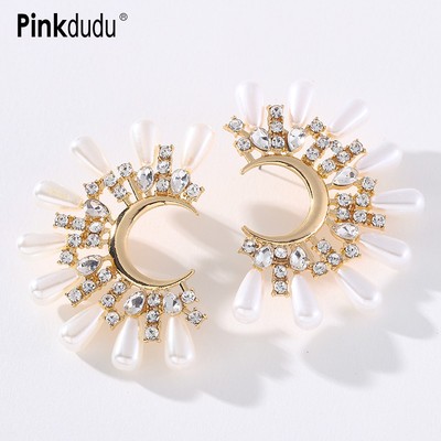 Đôi khuyên tai PINKDUDU PD657 thiết kế mặt trăng hoa hướng dương thời trang sang trọng cho nữ