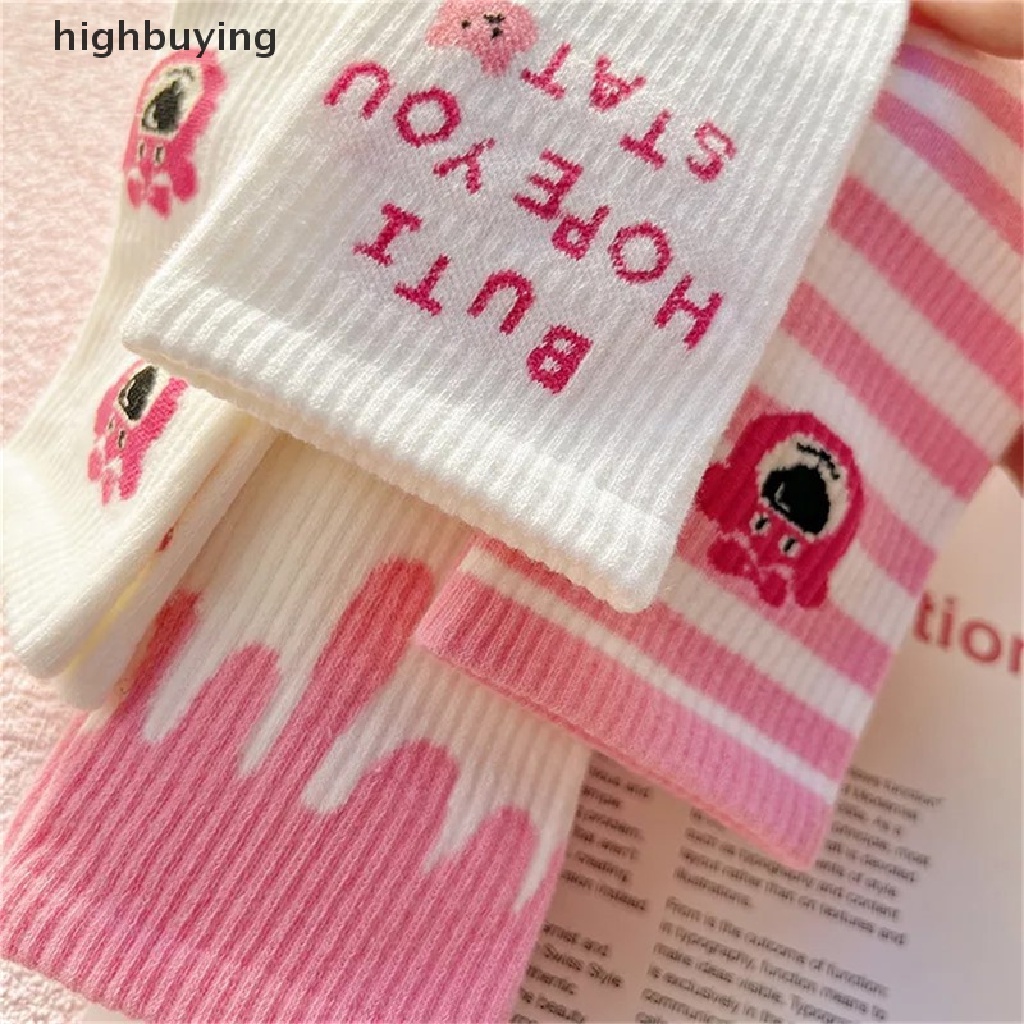 Hbvn Belle Vớ Ống Lửng Họa Tiết Gấu Hồng Dâu Tây Hoạt Hình Phiên Bản Hàn Quốc Dễ Thương Hợp