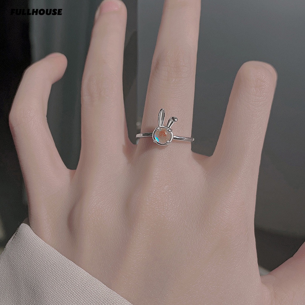 Nhẫn Đính Đá Mặt Trăng Nhân Tạo Hình Thỏ Dễ Thương Thanh Lịch Dành Cho Nữ