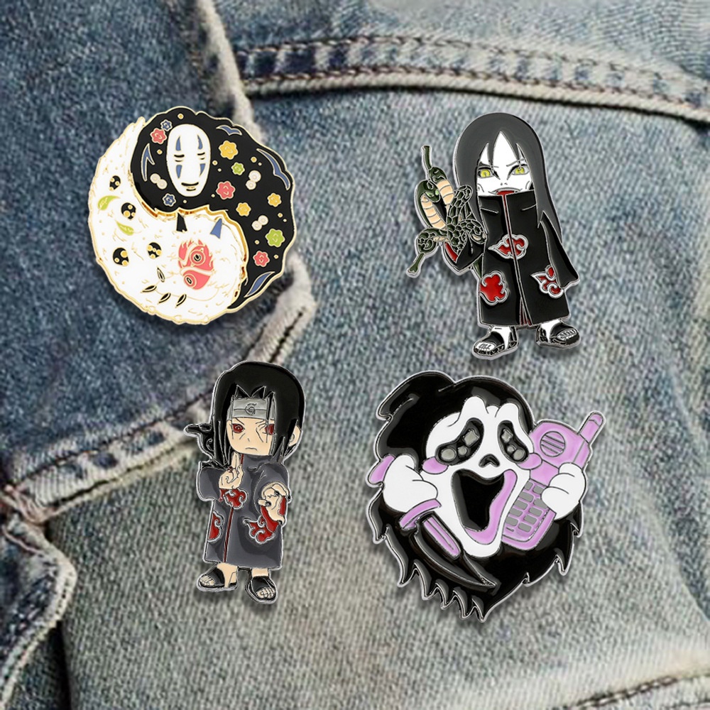Huy Hiệu Cài Áo Hoạt Hình Naruto Itachi Orochimaru Vô Diện Tráng Men Phụ Kiện Nam