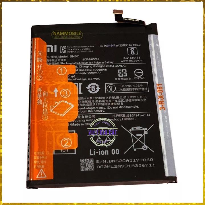 Pin Xiaomi Redmi Note 9 4G, Redmi 9T 4G, Poco M3 BN62 6000mAh zin Dung Lượng Đủ + Tặng Siêu Dán Pin
