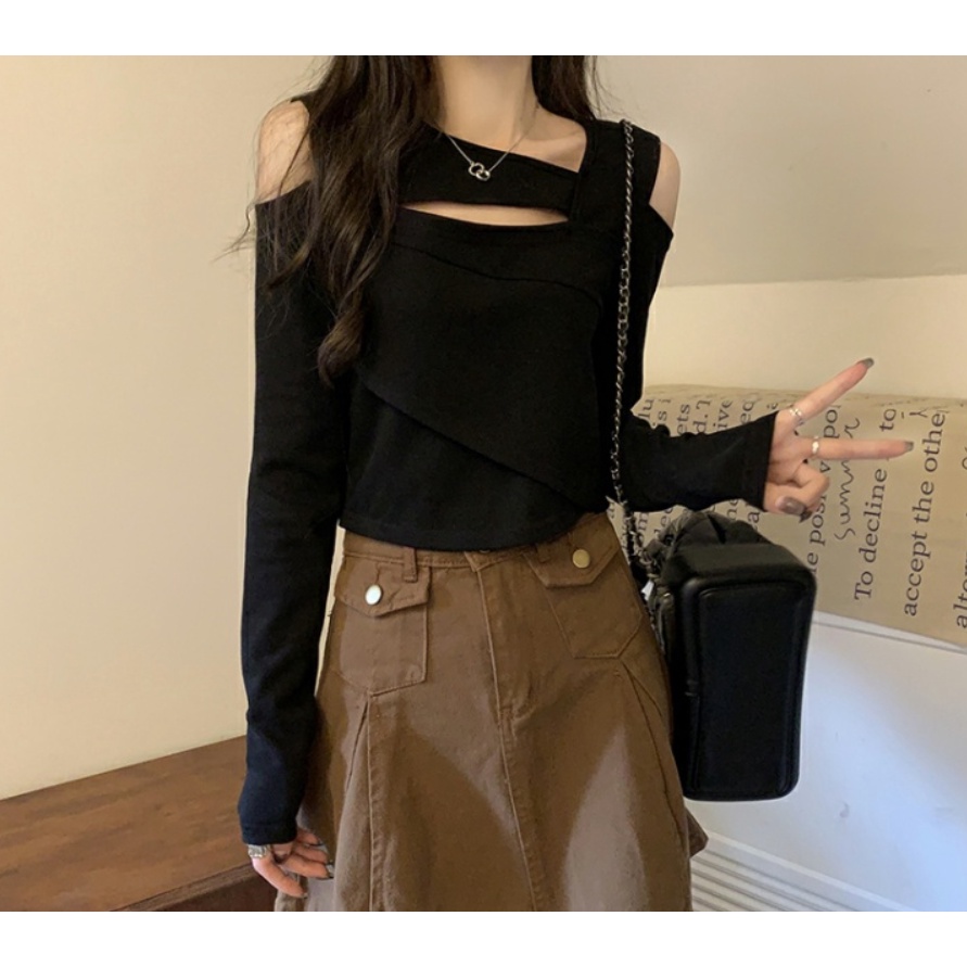 Áo kiểu SUXI tay dài hở vai màu trơn thời trang dành cho nữ