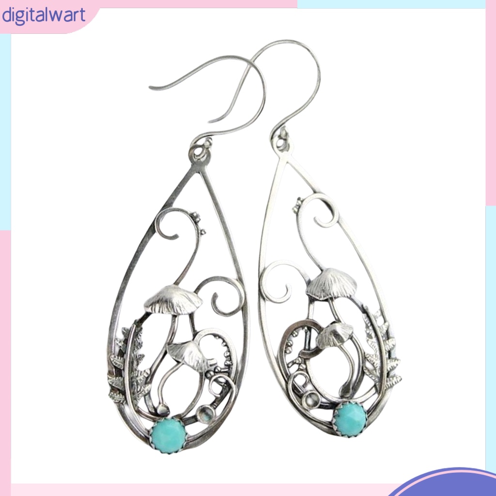 1 Đôi Bông Tai Hình Nấm Đính Đá Ngọc Lam Giả Phong Cách Retro Dành Cho Nữ