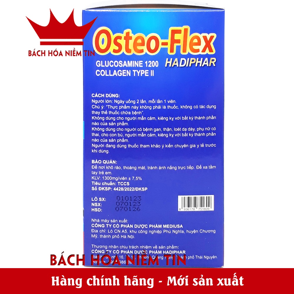 Viên uống giảm đau xương khớp Glucosamin Osteo Flex - hộp 60 viên - kết hợp thảo dược và collagen -  hiệu quả nhanh