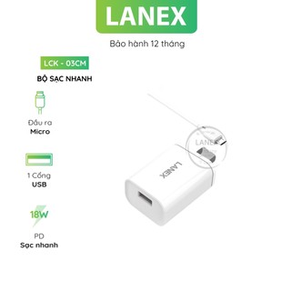Bộ sạc nhanh lanex lck - 03cm 1 cổng usb micro pd qc3.0 18w dài 1.0m