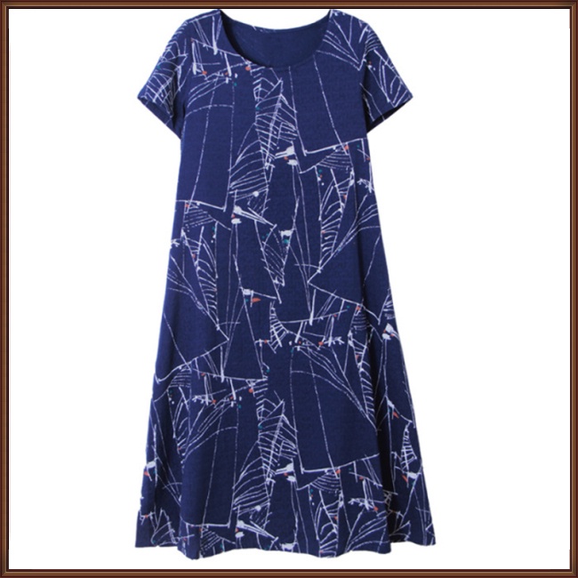 Đầm Midi Tay Ngắn Cổ Tròn In Họa Tiết Trừu Tượng Phong Cách Cổ Điển Thời Trang Cho Nữ