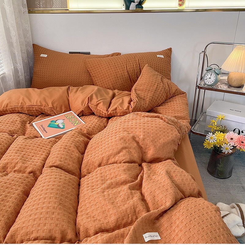 Đũi| Bộ 4 Món Ga Gối Đũi Waffle Màu Sắc Siu Xinh, Mềm Mại