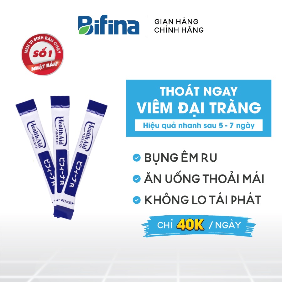 Men vi sinh Bifina Nhật Bản - Hỗ trợ viêm đại tràng, Loại R - Lẻ 3 gói (không có hộp)