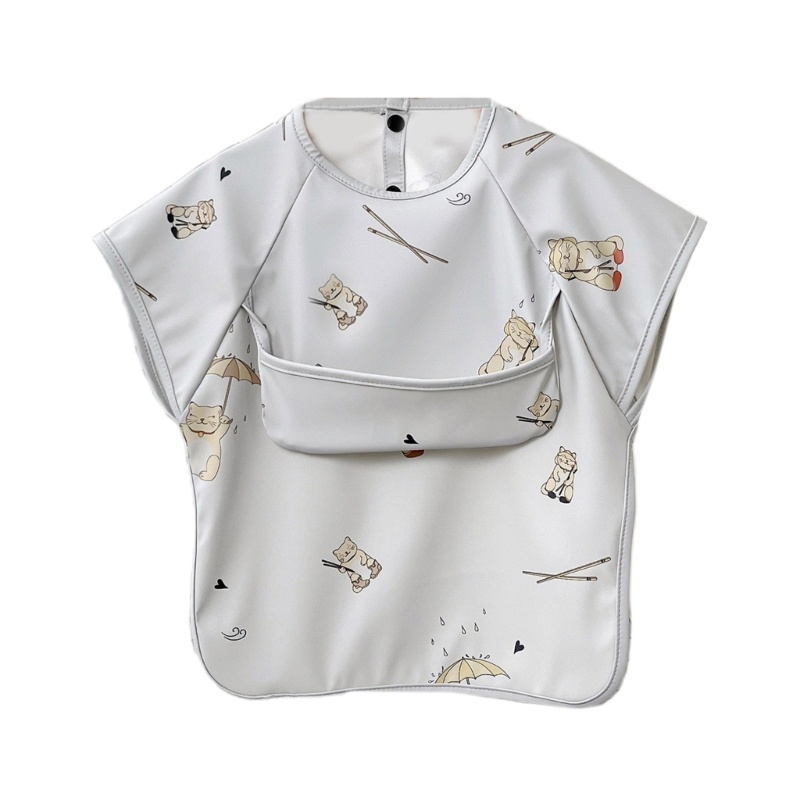 Yếm Ăn Da PU Không Tay Chống Thấm Nước Họa Tiết Hoạt Hình Dễ Thương Cho Bé