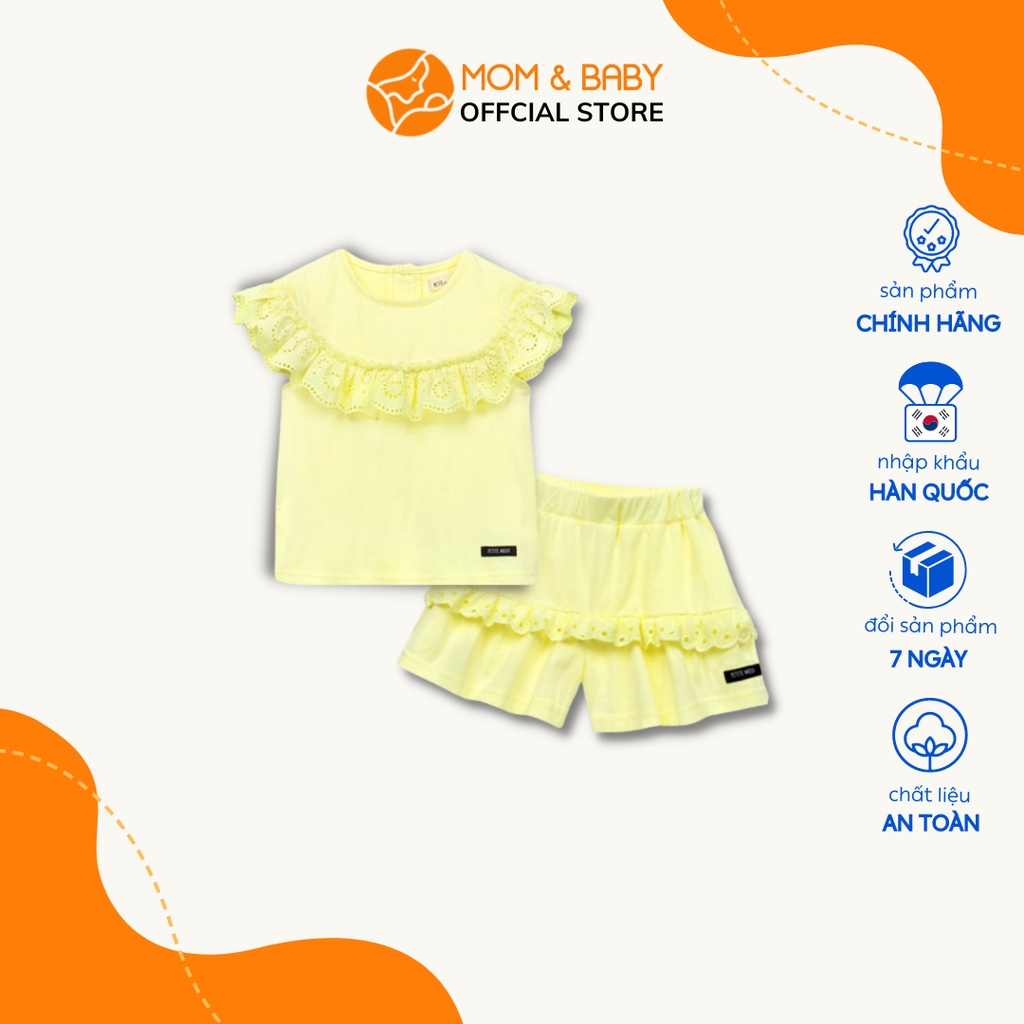 Set bộ short thun Petite Mieux bé gái cách tân quần phối ren màu vàng đáng yêu Dmebe07 MOM & BABY