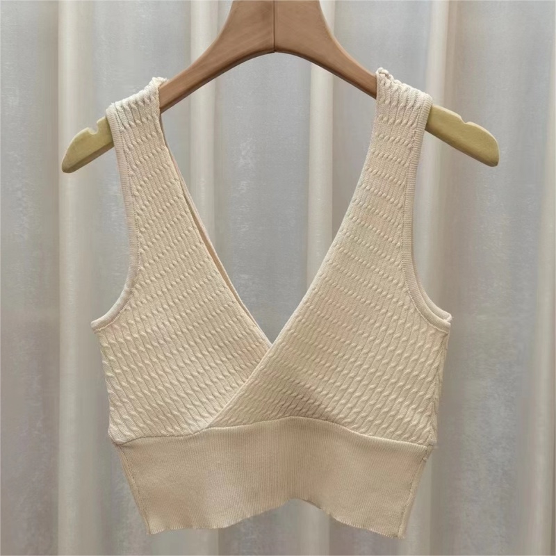 Áo Dệt Kim Không Tay Cổ Chữ V Màu Sắc Đơn Giản Cho Nữ