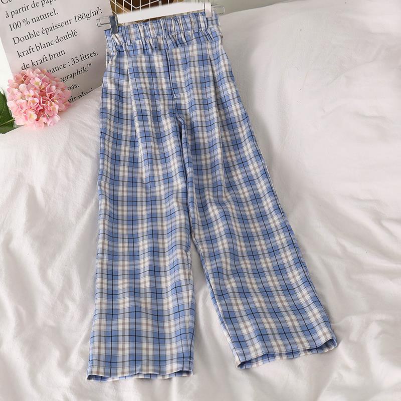 Set Áo Thun Tay Ngắn Và Quần ống rộng Họa Tiết Kẻ Ô Mẫu Mới 2023 Phong Cách Hàn Quốc Dành Cho Bé Gái