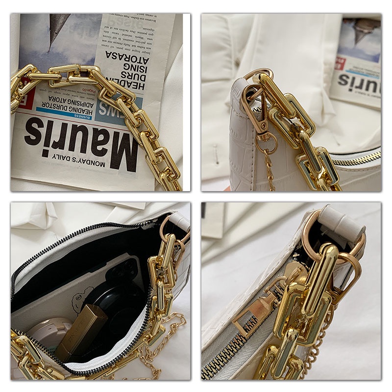 Mischa Túi đeo dưới cánh tay Da PU Màu Trơn Họa Tiết Vân Đá Phong Cách Hàn Quốc Thời Trang