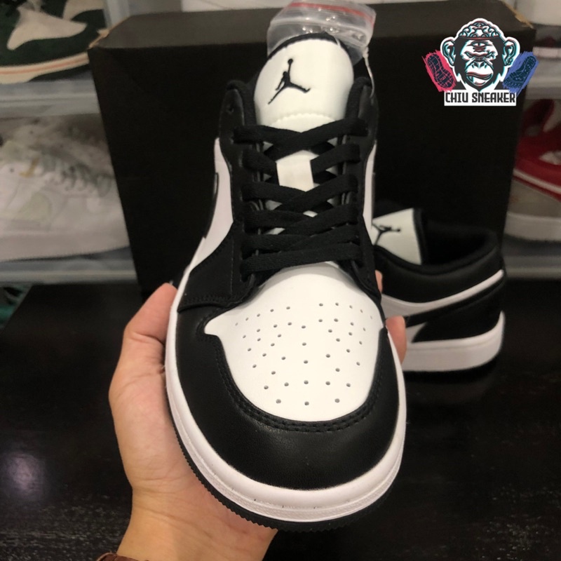 Giày sneaker jd1 cổ thấp đen trắng giày jordan 1 low black white phiên bản likeauth da bò
