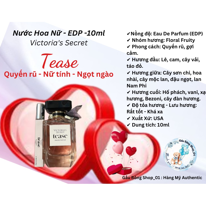 Nước Hoa 🌟 Nước Hoa Victoria’s Secret Tease Quyễn Rũ, Gợi Cảm EDP 10ml