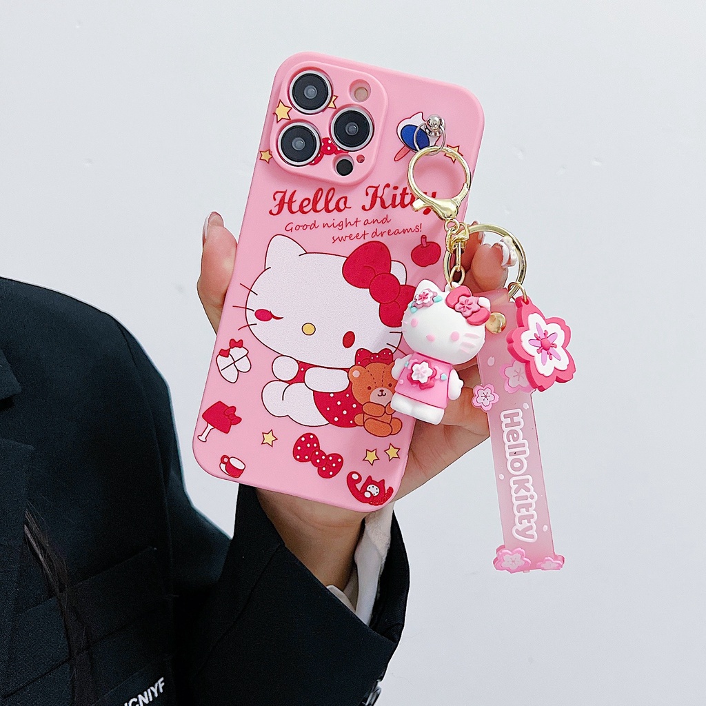 Đối với samsung galaxy s23 s22 s21 s20 plus ultra s21fe s20fe s10 s9 s8 plus kawaii sanrio case giai điệu hello kitty dễ thương với mặt dây ngắn búp bê