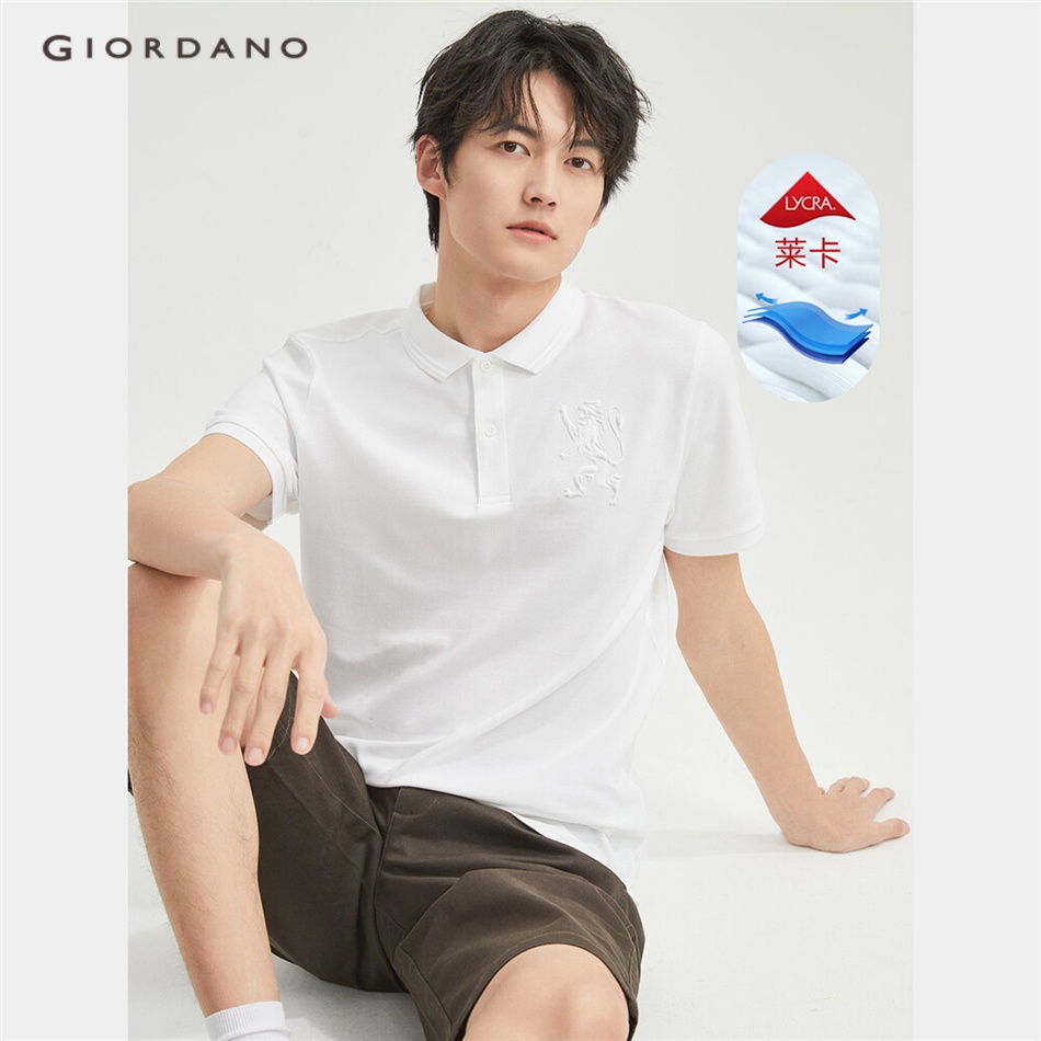 Áo polo nam GIORDANO 01013408 ngắn tay in họa tiết sư tử ba chiều thời trang