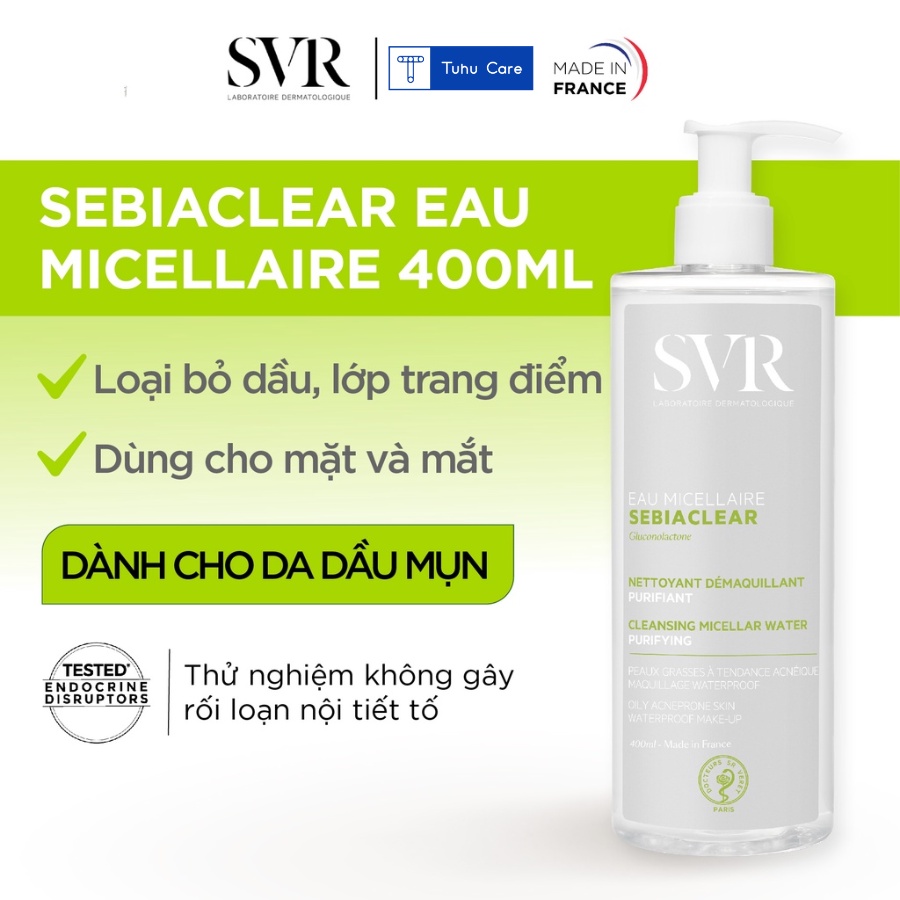 Nước Tẩy Trang SVR SEBIACLEAR EAU MICELLAIRE 75ml & 400ml Dành Cho Da Dầu Mụn