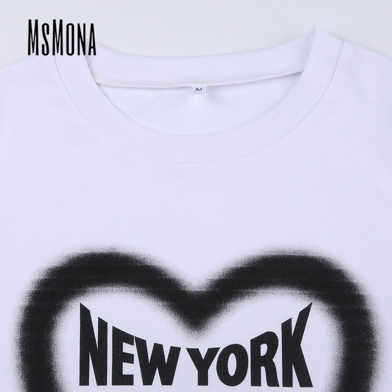 MsMona Áo Thun Tay Dài Cổ Tròn In Chữ Phối Màu Tương Phản Thời Trang 2023 Cho Nữ