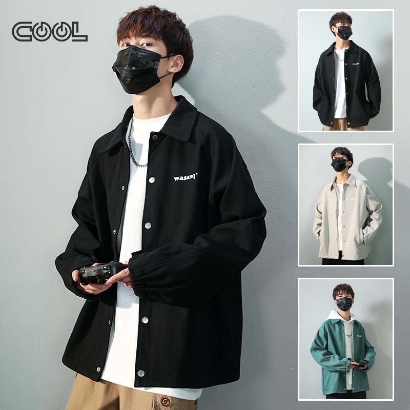 Áo Khoác Jacket Unisex Vải Dù Cổ Bẻ Áo Gió Sơ Mi Nút Bấm Cao Cấp Phong Cách Đơn giản cao cấp phong cách Hàn quốc