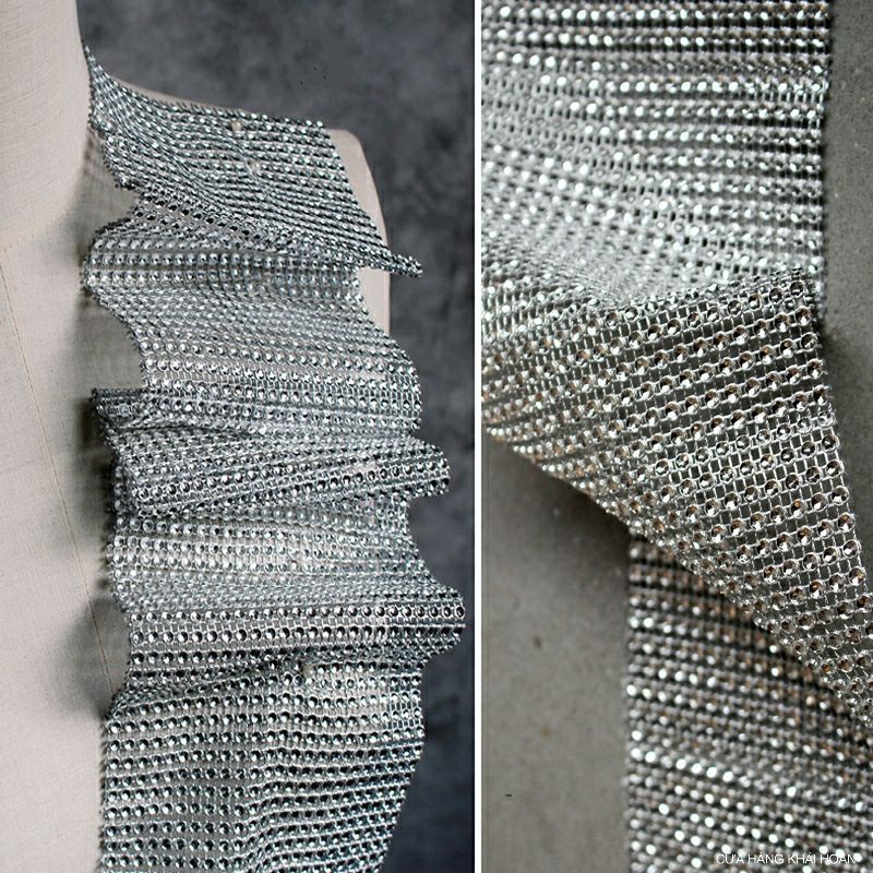 Ruy băng lưới đính giả đá bản 12cm trang trí phụ kiện handmade